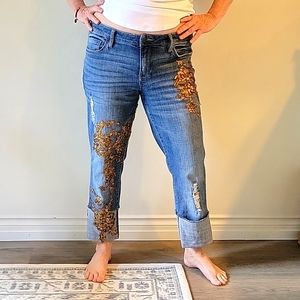 Denim gold sequin cuffed Jeans